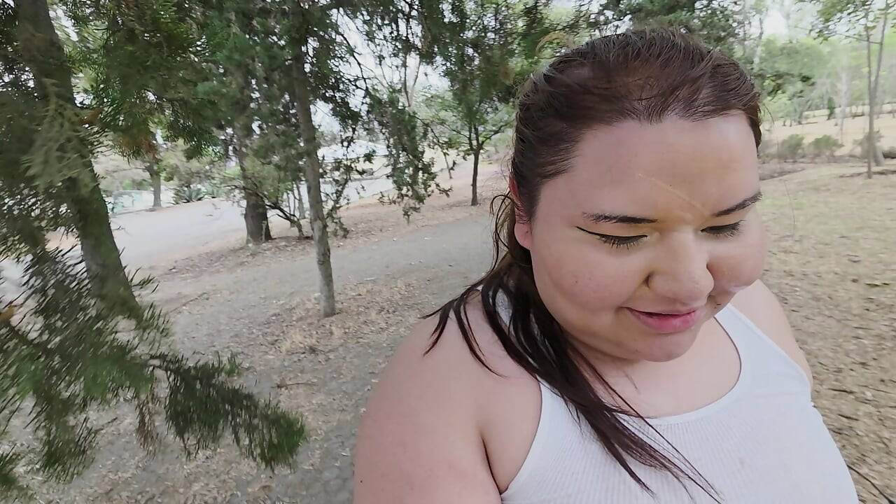(censored - cut - No People Around) I love walking around in public with cum on my face and showing off my huge ass