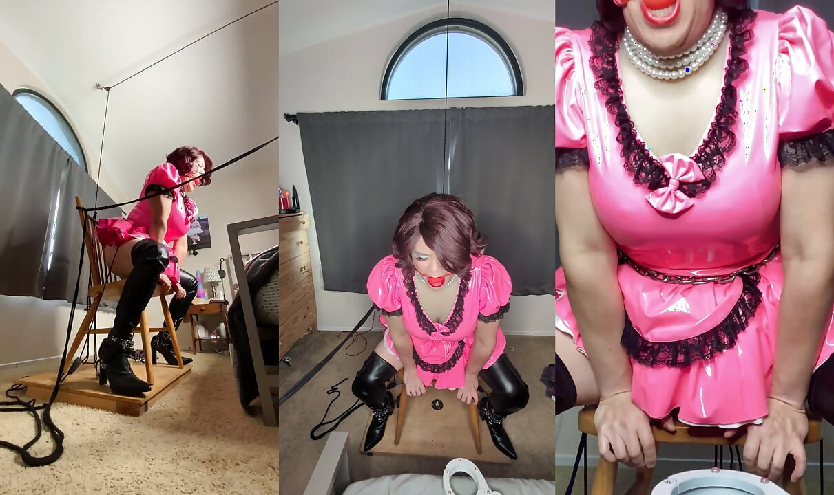 Sissy Candy in Self Bondage with Huge Dildos