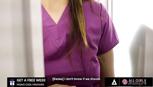 ALL GIRL МАССАЖ - везучий лесбиянка получает две возбужденные массажистки за одну