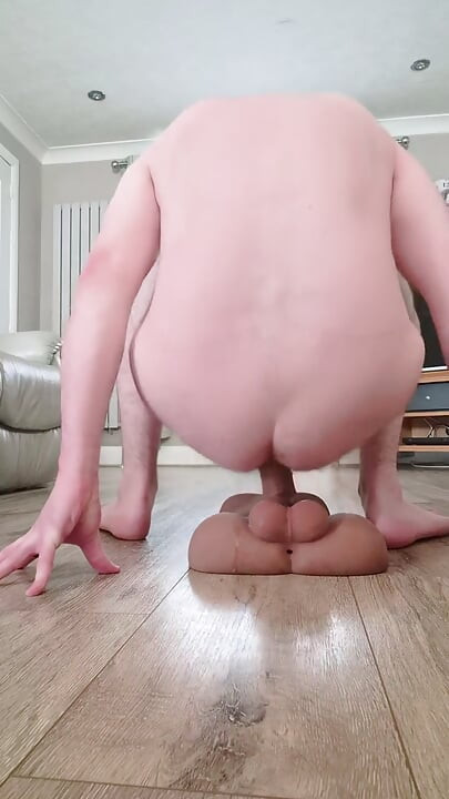 British twink rides sex doll with cock flapping