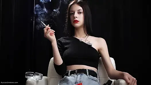 Slim Chick Is Smoking Two Reds