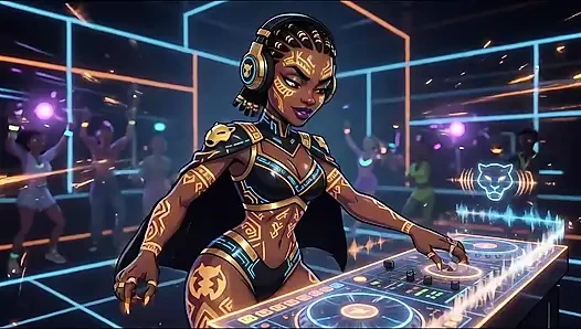 AI- DJ Girls in Private Exclusive Party - Beach Sunset + Tron Futuristic  + Tokyo Neon