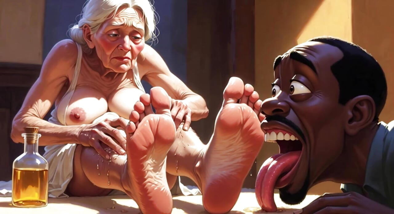Old Granny Foot Worship - Man Licking Oiled Wrinkled Soles