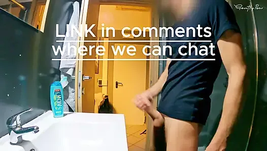 Jerking my big phat gay cock in public hostel werry risky video cumm spreading in bathroom