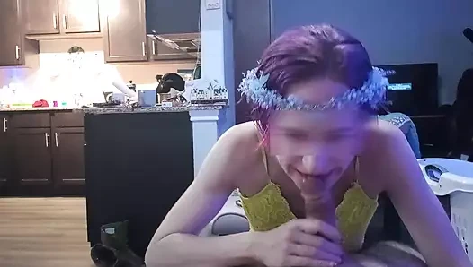 Sexy Cyber Elf gives amazing blowjob, gets fucked & dominated hard by big cock, and creampied (close up, POV)