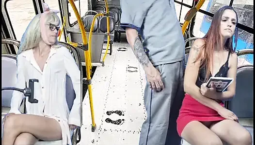 Arbeiterin holt schwanz raus und schiebt frauen im bus