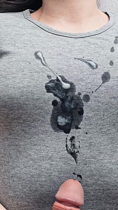 Hot Cumshot on My New Gray T-shirt!