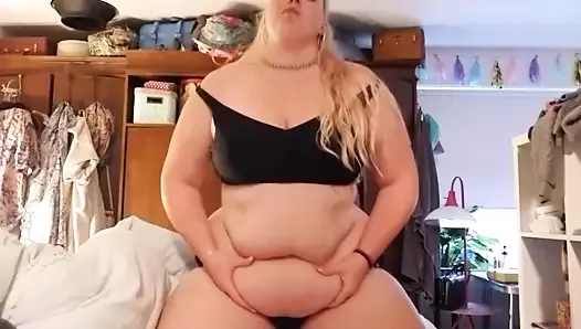 Sexy Fat Blonde With A Fat Belly Eats Cake