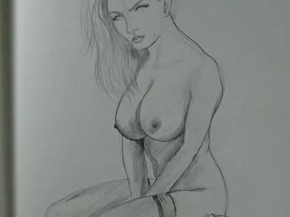 Naken styvmors bröst ritning penna konst