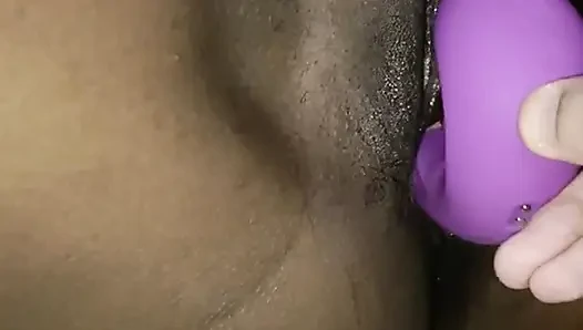 Playing with my sexy ebony skinny wife until cum and squirt