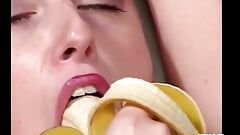 Blonde Babe Eats a Banana and a Guy's Dick Before Getting Her Sweet Pussy Pumped