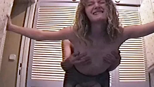 Super slim blonde German slut gets her beautiful face sprayed in POV