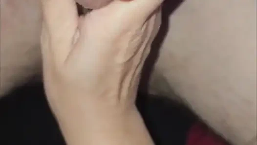 Milking the pre cum out of his hard cock