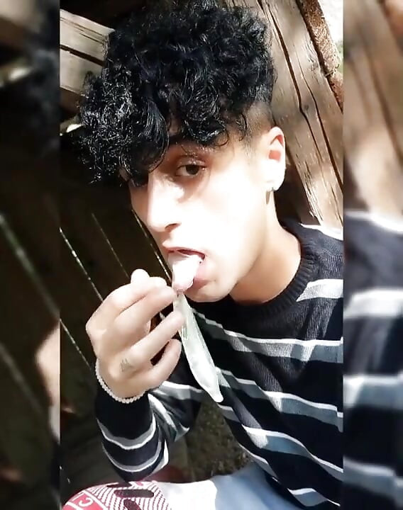 Boy Plays with Used Condom and Cum for Request From Straight Friend