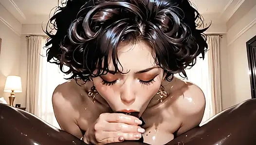 SEXY BRUNETTE SUCKING COCK RICH IN BED GENERATED BY AI