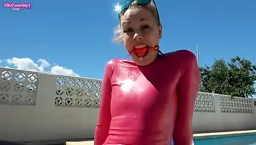 Sunbathing Gagged in Latex - Shiny Messy Drool Whore