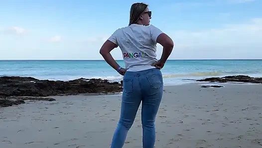 Peeing in Tight Jeans on the Beach