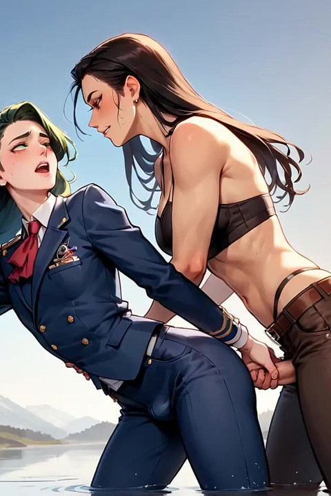 متخنث يرتدي زيا جلديا بنيا لامعا يتكئ على شاطئ صخري - أكثر أفلام إباحية Femboy غريبة!