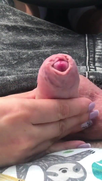 Captivating moment from "Drove to the village, she showed her tits in the car and jerked me off"