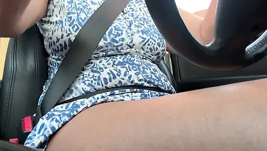 Elegant stepmom is in a good mood on her way to work and is approached by a curious driver
