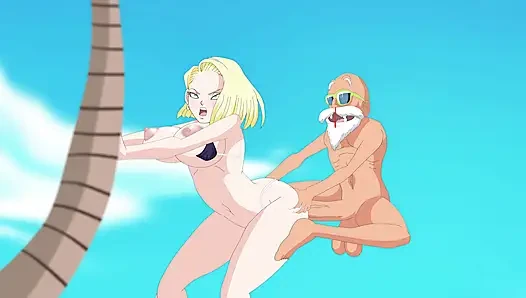 Android Quest for the Ballz - Android 18 Fucking Master Roshi for a Drag...