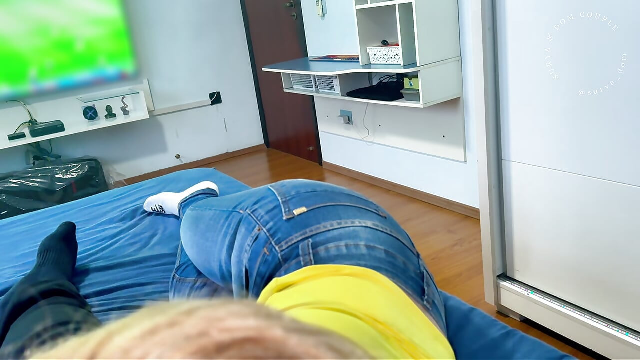 Friend's ex-girlfriend loses a bet and swallows cum during a World Cup match