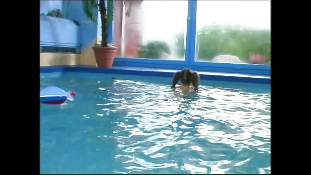 Beautiful Teen with Tight Pussy Fucked in the Pool and Cumshot by Two Big Cocks