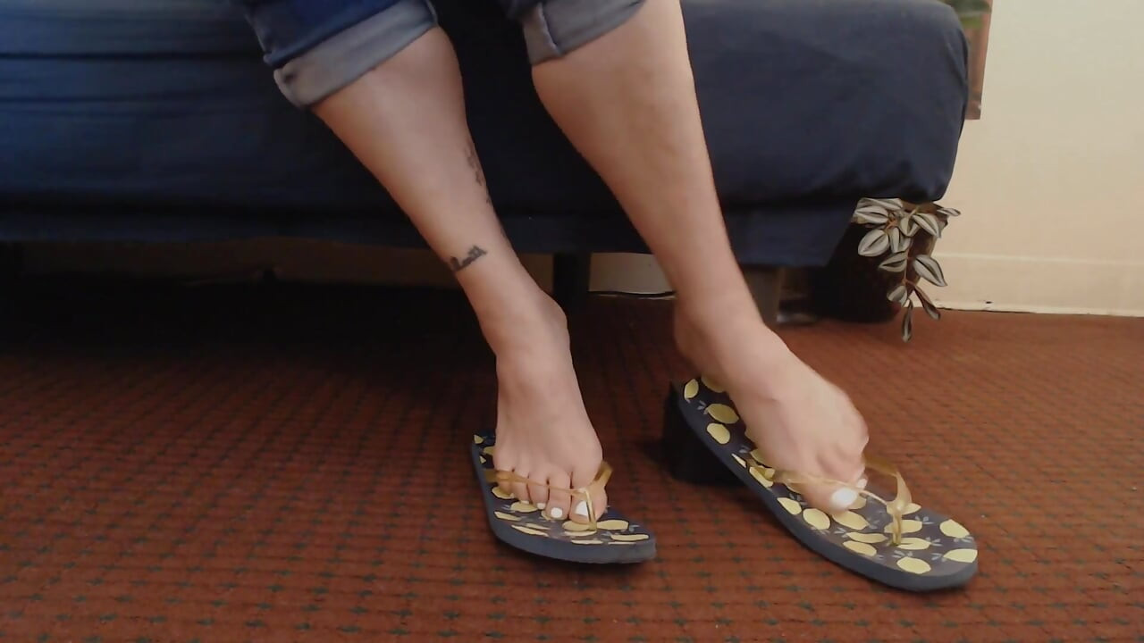 Worn Out Blue Flip Flops White Nails Toe Wiggling