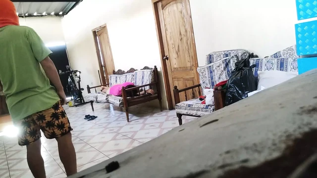 Stepmother and her stepson have passionate sex on the sofa at home