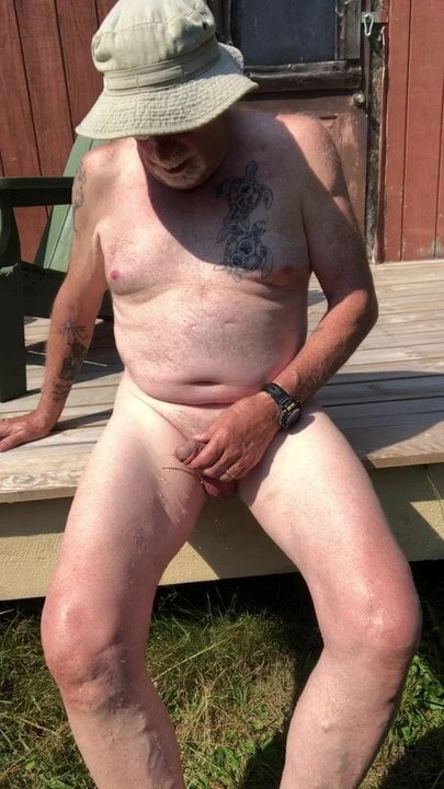 Naked pissing in the woods