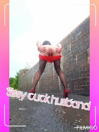 Sissy cuck husband outside all dressed up