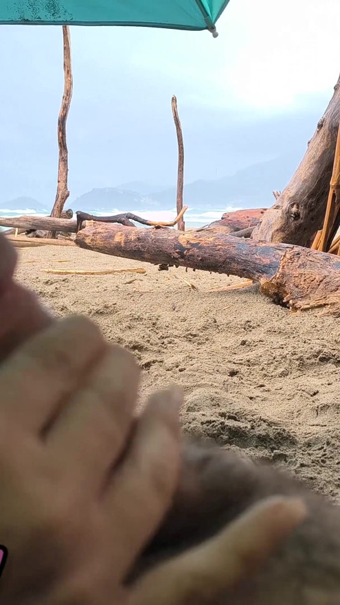 4K! MissCreamy Teacher Handjobs My Cock Under Public Beach Umbrella in Rain! | Clip 1