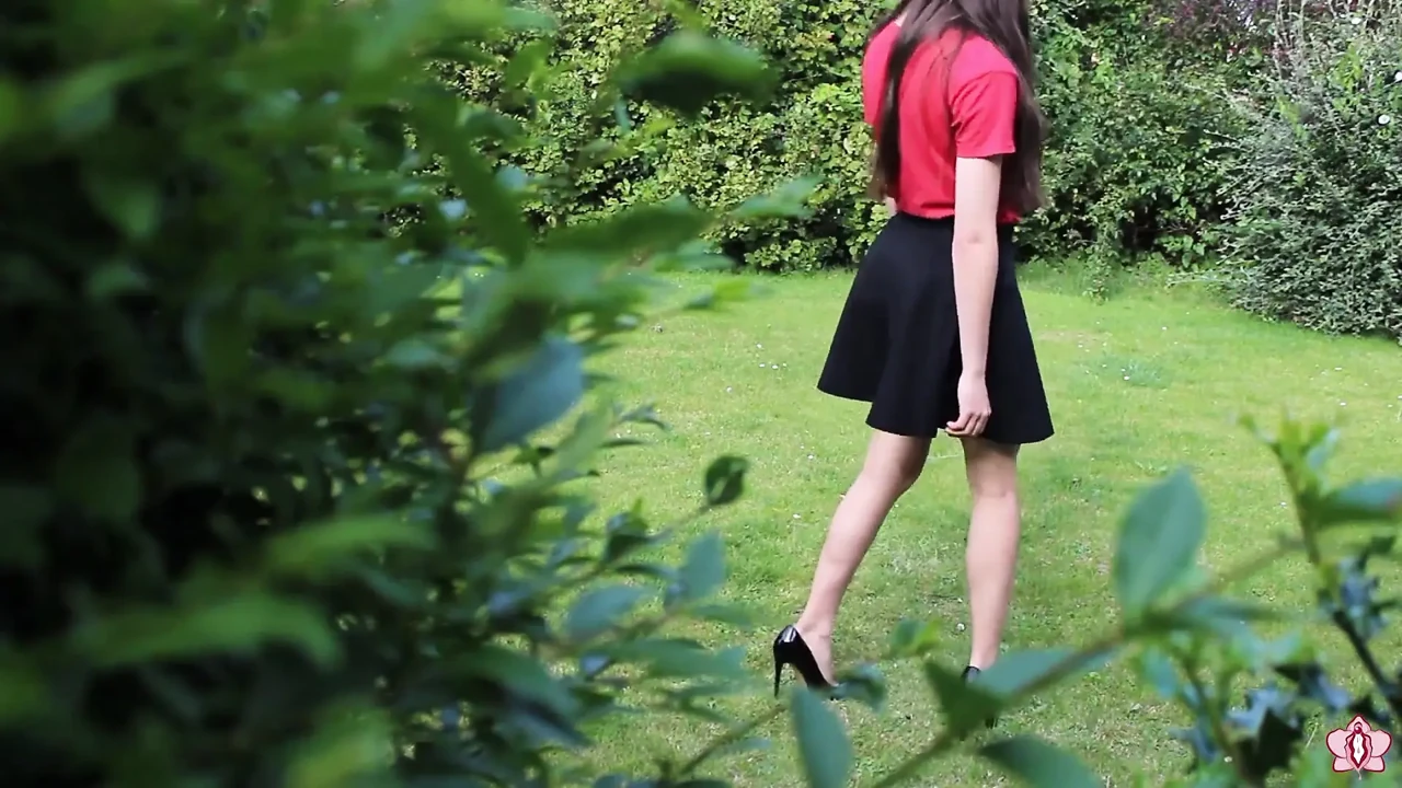 Slave Mila Plays with Her Bruised Caned Bottom Outdoors