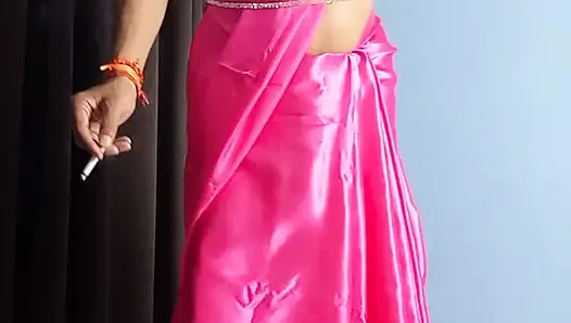 Muhteşem saten pembe sari ve saten minyon