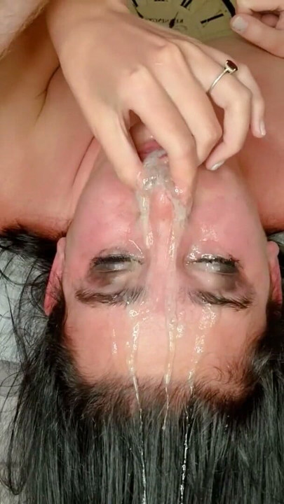 Closeup upside down deepthroat face fucking, throatpie | Clip 2
