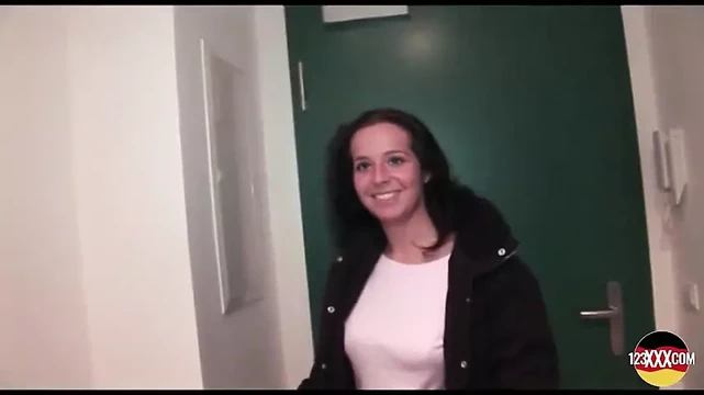 A Busty Dark Haired German Babe Getting Filmed While Playing with a Big Dildo