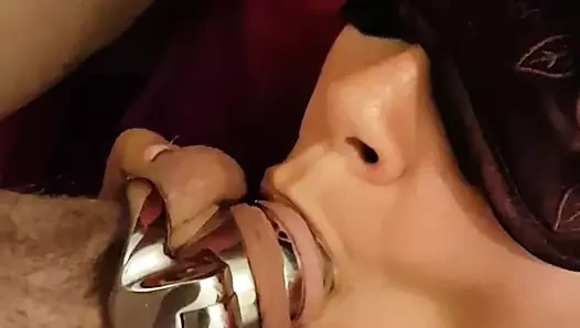 Chastity Hubby Blindfolded Suck