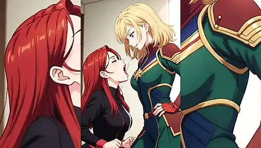 AI Toon лесбиянки супер шлюшки - поцелуи с поцелуями языка, групповой софткор