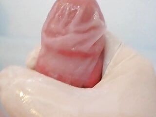 Watch me cum in a Condom with lubed LATEX GLOVES