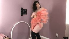 BBW Cutie performs sexy fan dance with anal plug stockings