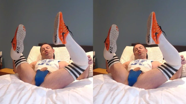 Legs up with the blue bulge
