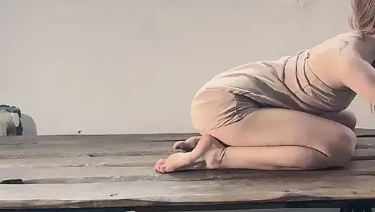 sexy hot yoga in short dress worship