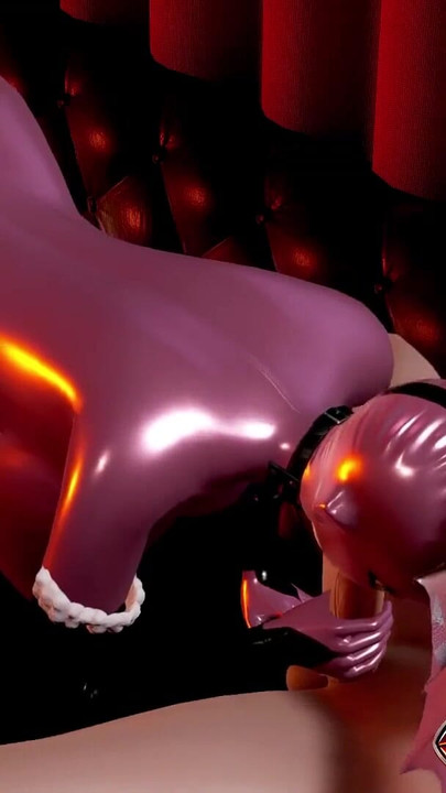 Succubus Morrigan in Pink Latex Bodysuit: Handjob and Blowjob Action with Cumshot Finish! | Clip 1