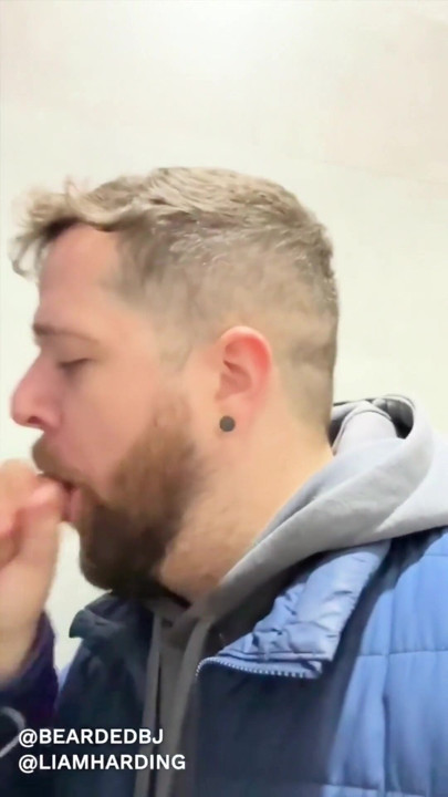 hot daddy with big cock gets sucked in public bathroom by sexy bear | Clip 1