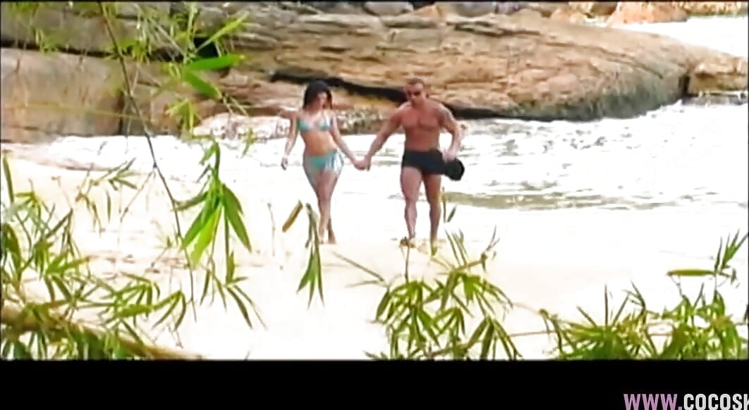 Busty Brunette Beach Sex in Turquoise Bikini with Muscular