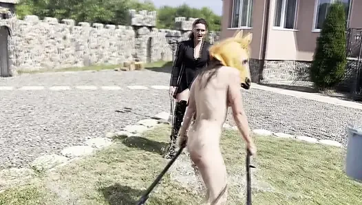 Pony girl whipped, milked and bruised hard - EXTREME LEZDOM Ponygirl training