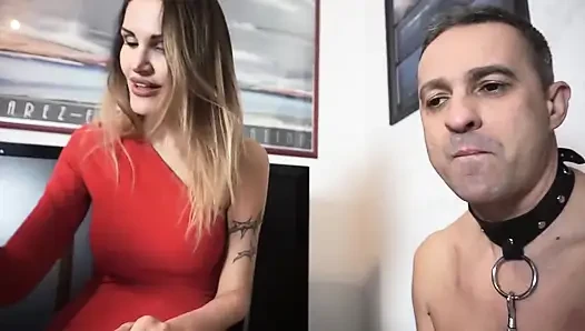 Naughty woman smokes and uses her slaves as ashtray