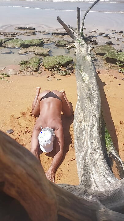 Ladysilva on the beach in panties showing off her big sexy ass