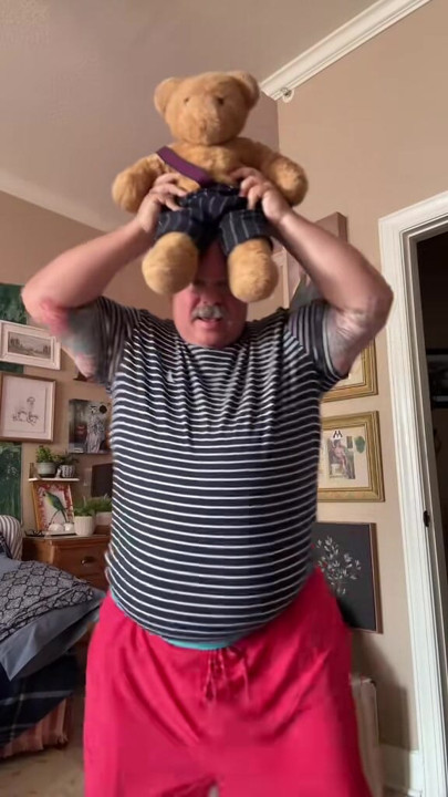 Grandpa has a huge belly