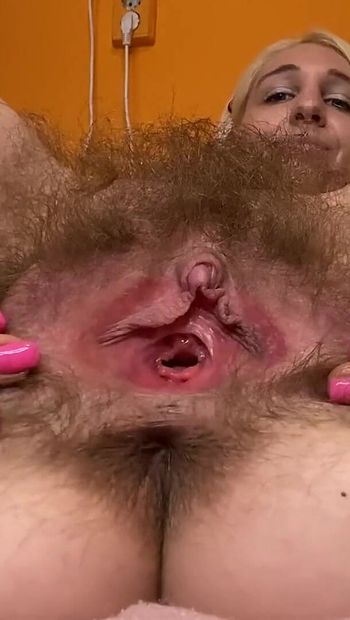 Big Clit Jerking and Playing Pussy Gaping Huge Bush Blonde